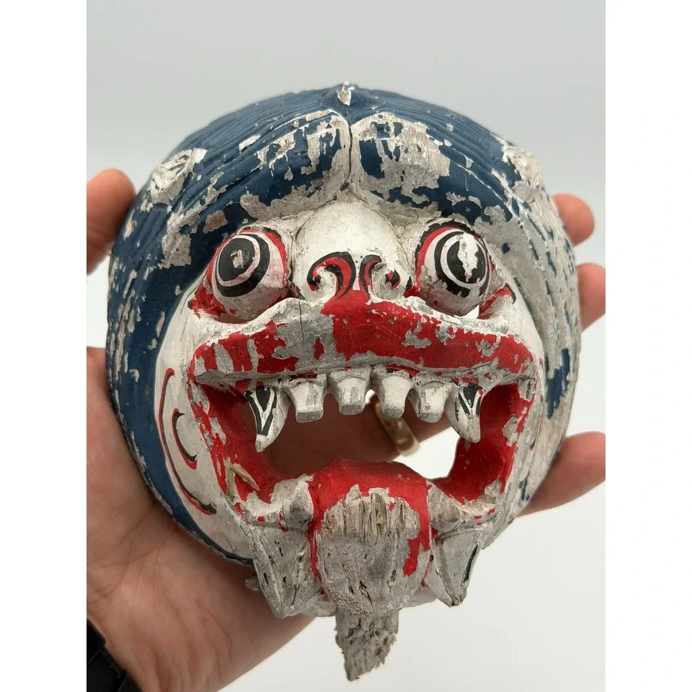 Vintage Hand Carved Wood Asian Dance Drama Mask Folk Art Painted Wall Mask 6